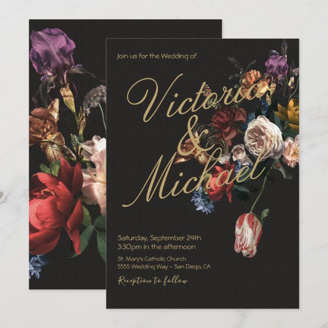 Invitación Master holandés Floral Dark & Moody Boda (Anverso / Reverso)