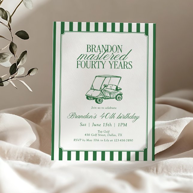 Invitación Mastered Forty Years Golf 40th Birthday Green  (Subido por el creador)