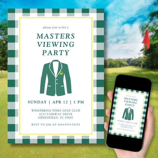 Invitación  Masters Viewing Watch Party Golf Green Jacket (Elegant design inspired by the iconic green jacket.)