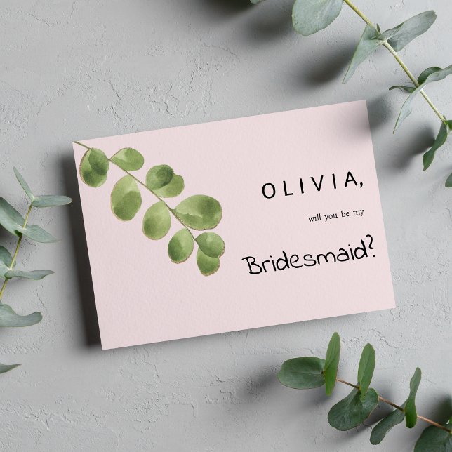 Invitación Mata rosa pastel oro eucalipto hoja de honor Noved (Pastel pink mint gold eucalyptus leaf Bridesmaid )