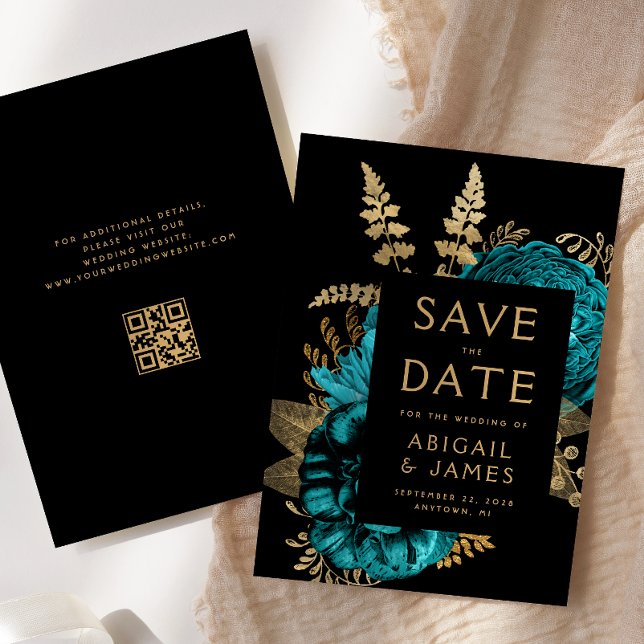Invitación Matanza de código QR floral turquesa Guardar la fe (Subido por el creador)