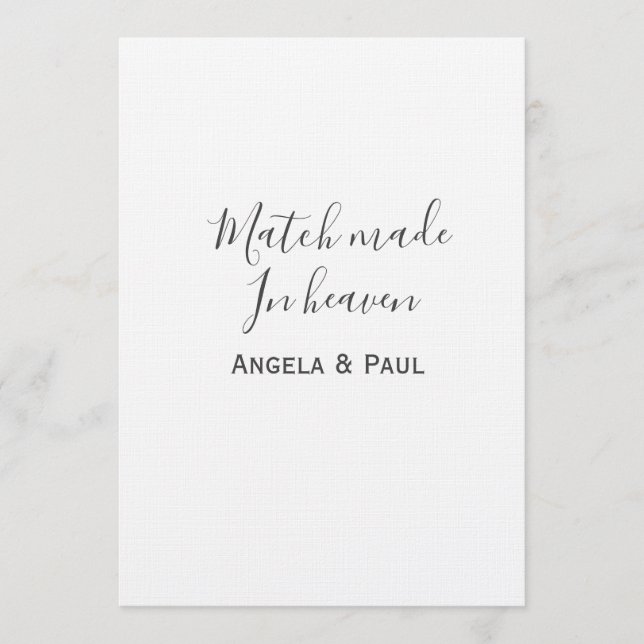 Invitación Match made in heaven name couple wedding simple  (Anverso)