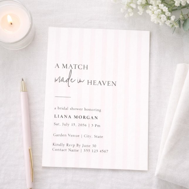 Invitación Match Made in Heaven Stripe Bridal Shower Invite (Subido por el creador)