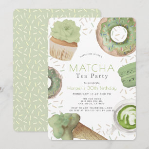 Invitación Matcha Dulce Fiesta de Té Verde Adulto Cumpleaños