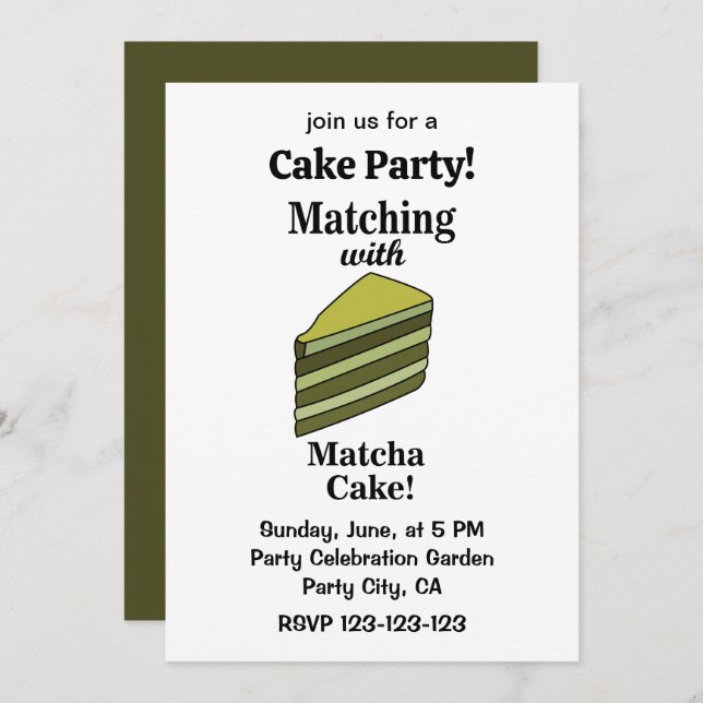 Invitación Matcha Green Cake Fiesta Funny (Anverso / Reverso)