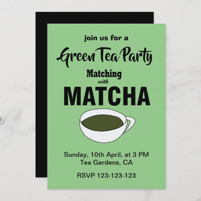 Invitación Matcha Green Tea Fiesta (Anverso / Reverso)