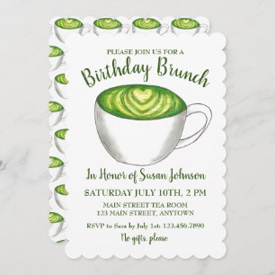 Invitación Matcha Green Tea Latte Fiesta Birthday Brunch