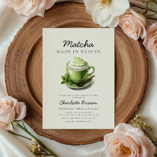 Invitación Matcha hecha en la ducha de novia en el cielo