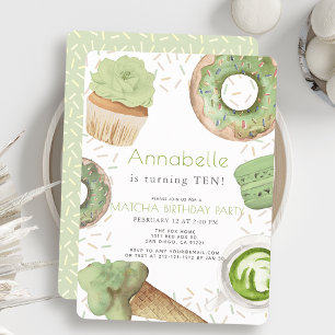 Invitación Matcha Sweets Green Tea Fiesta Chica Cumpleaños