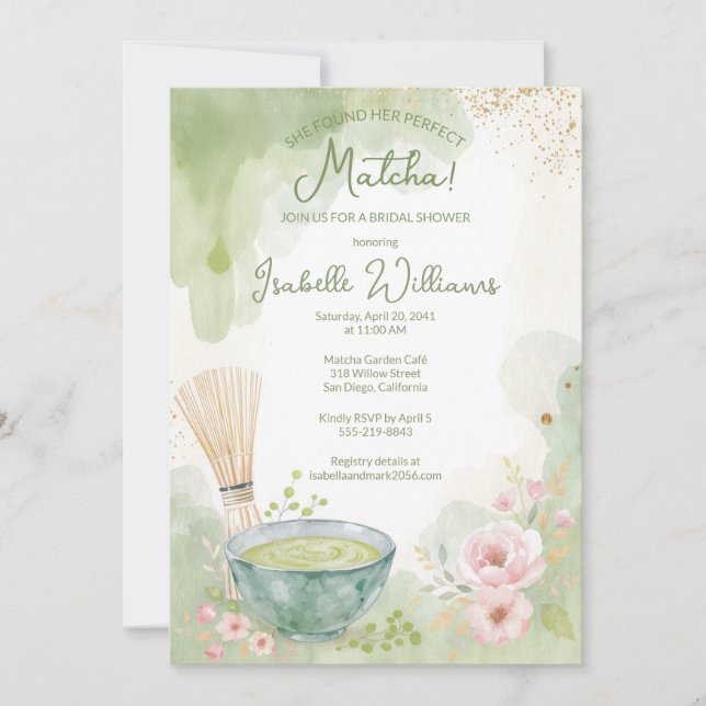 Invitación Matcha Tea Bridal Shower Green Tea Party (Anverso)