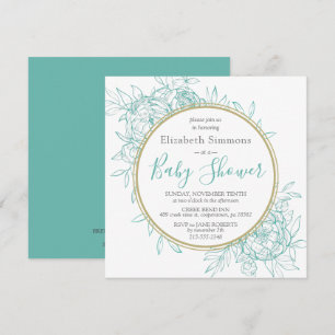 Invitación Maternidad de Peonía Azul Verde Toile Floral Moder