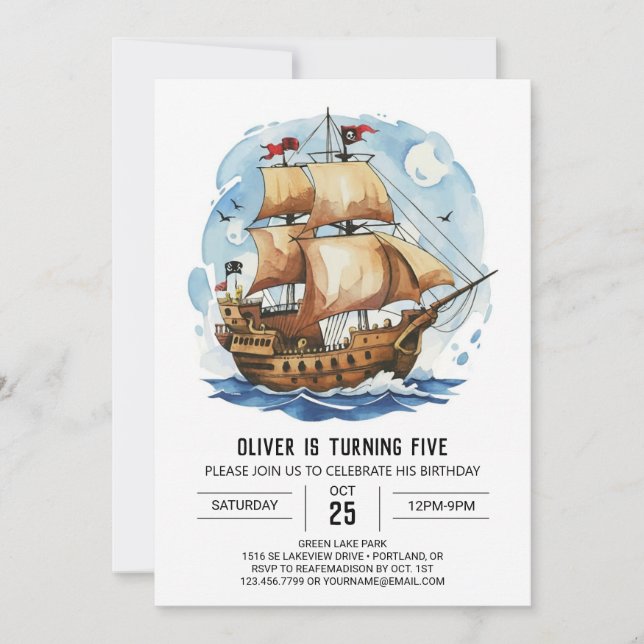 Invitación Matey Happy Nautical Pirate Birday (Anverso)