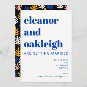 Invitación Matisse moderno Boda negro azul botánico