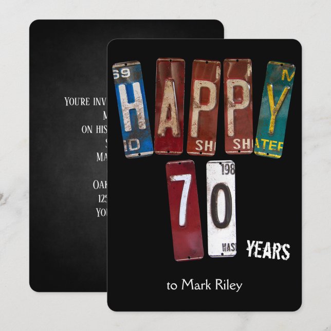 Invitación matrículas de 70 años de fiesta (Anverso / Reverso)