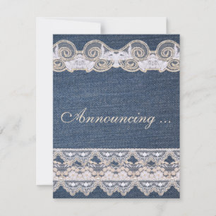 Invitación matrimonial de denim y encaje vintage