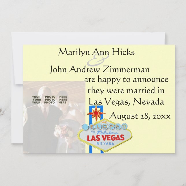 Invitación matrimonial de Las Vegas con foto boda (Anverso)