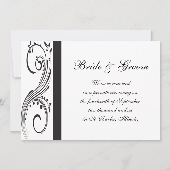 Invitación matrimonial de Swirls en blanco y negro (Anverso)