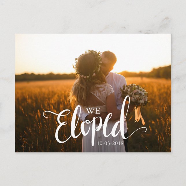 Invitación Matrimonial Elope de Caligrafía Blanca (Anverso)