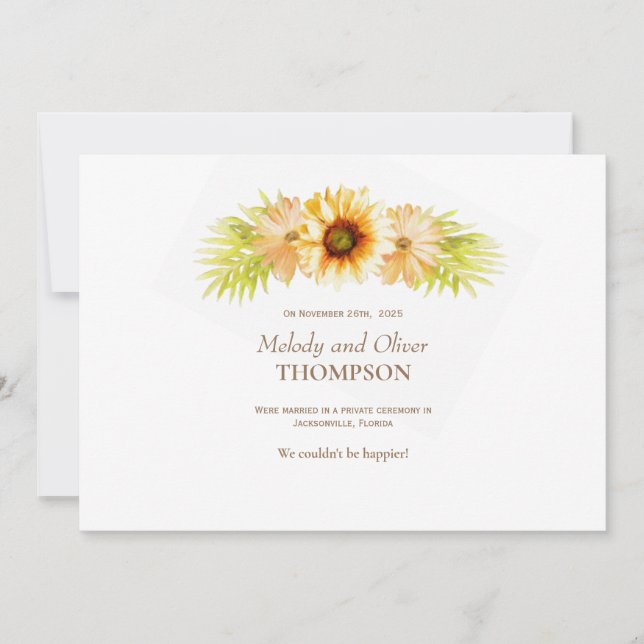 Invitación matrimonial girasol rústico pintado (Anverso)
