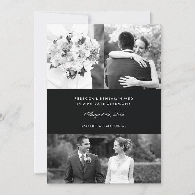 Invitación matrimonial multifotografía en negro (Anverso)