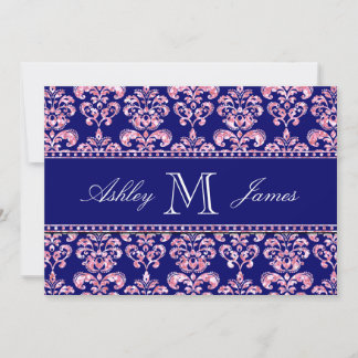 Invitación Matrimonio azul de la marina Purpurina rosa impres