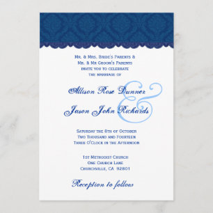 Invitación Matrimonio azul y blanco de la marina V001