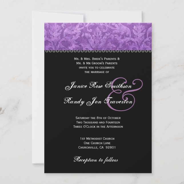 Invitación Matrimonio blanco morado Ver 003 (Anverso)