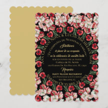 Invitación Matrimonio/Boda Floral Rosa-Rubor Negro
