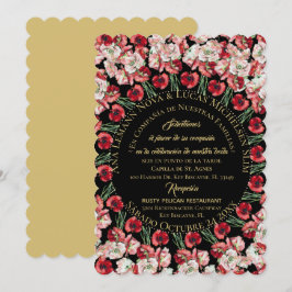 Invitación Matrimonio/Boda Floral Rosa-Rubor Negro
