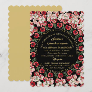 Invitación Matrimonio/Boda Floral Rosa-Rubor Negro