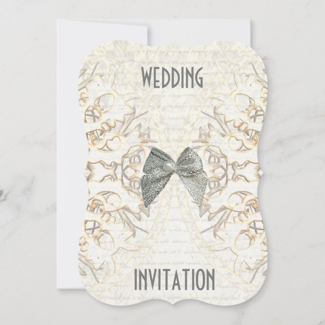Invitación Matrimonio con damasco cortado de papel de pergami (Anverso)