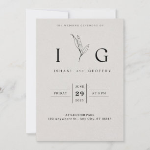 Invitación Matrimonio Crema Y Negro Sencillo Elegante Minimal