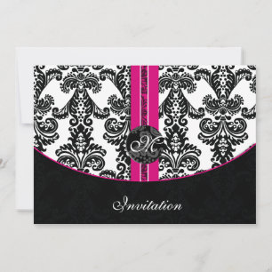 Invitación Matrimonio Damasco negro y rosa