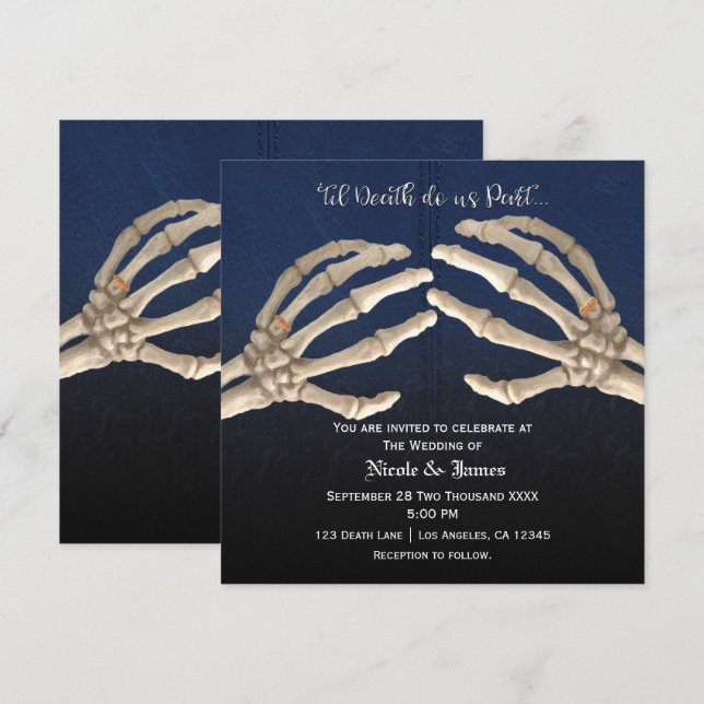 Invitación Matrimonio de Bodas de oro de Skeleton azul (Anverso / Reverso)