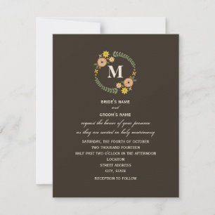 Invitación Matrimonio de caída con monograma de floral