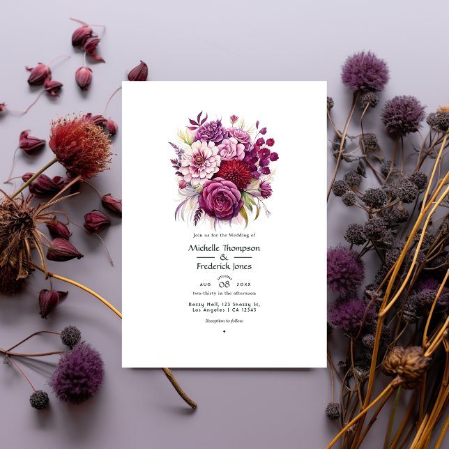 Invitación Matrimonio de caída de flores moradas marrones y o (Subido por el creador)