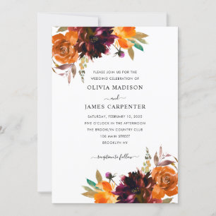 Invitación Matrimonio de caída de flores moradas simples de c