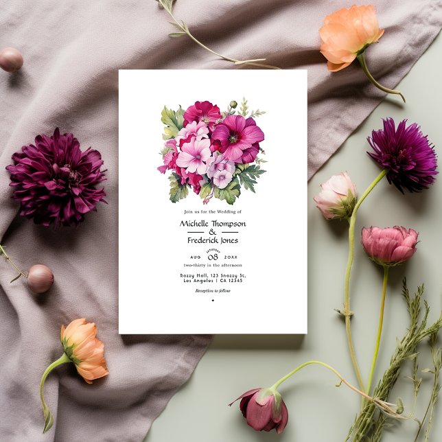 Invitación Matrimonio de caída floral magenta y salada (Subido por el creador)