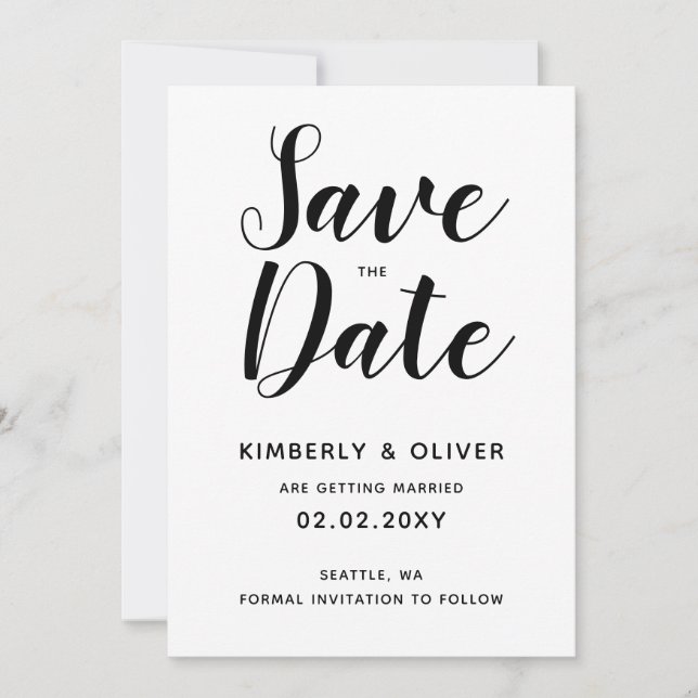 Invitación Matrimonio de caligrafía en blanco y negro Guardar (Anverso)