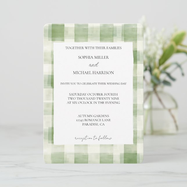 Invitación Matrimonio de campo de rayas de crema verde (Anverso de pie)