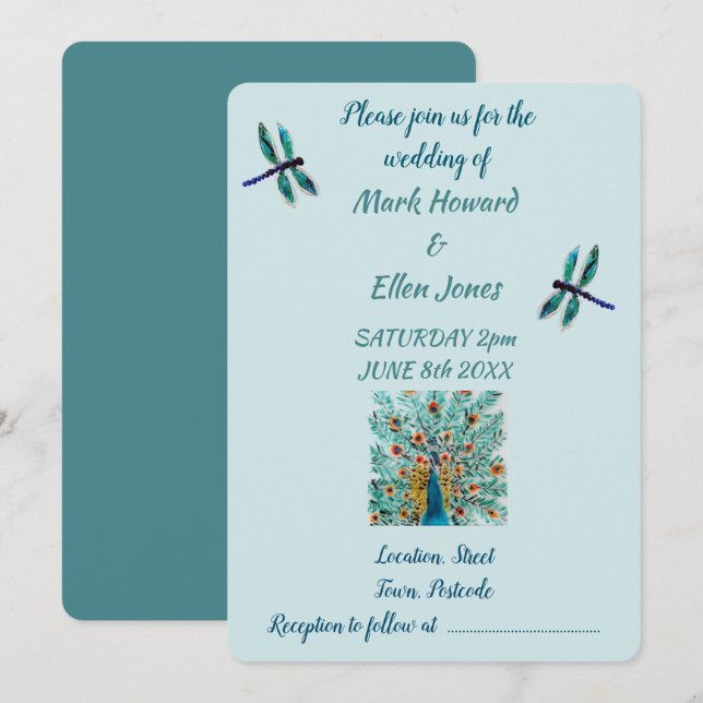 Invitación Matrimonio de campo turquesa verde esmeralda (Anverso / Reverso)