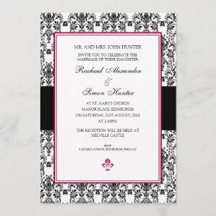 Invitación Matrimonio de Damasco Blanco y Negro