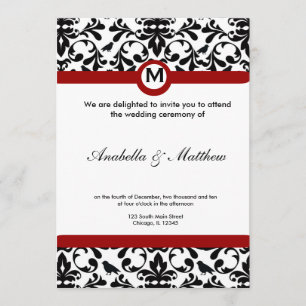 Invitación Matrimonio de Damasco Blanco y Negro