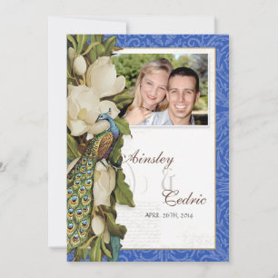 Invitación Matrimonio de Damasco con Floral de Peacock Magnol