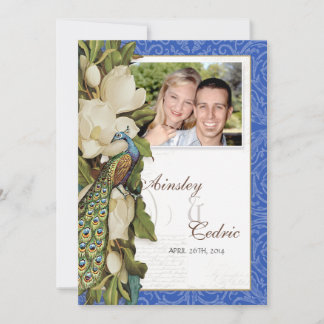 Invitación Matrimonio de Damasco con Floral de Peacock Magnol