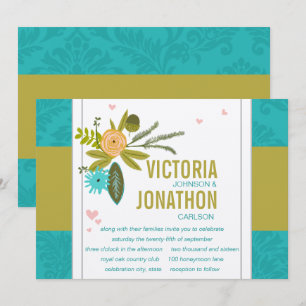 Invitación Matrimonio de Damasco de Chartreuse Turquesa Moder