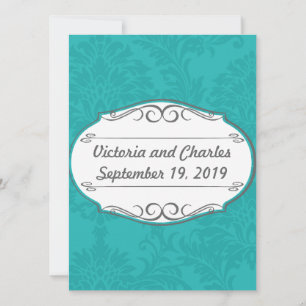 Invitación Matrimonio de Damasco de Chartreuse Turquesa Moder