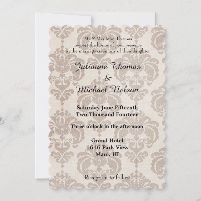 Invitación Matrimonio de Damasco de Cream (Anverso)