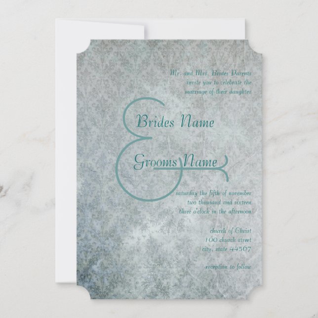 Invitación Matrimonio de Damasco de encaje ruidoso de Silver  (Anverso)