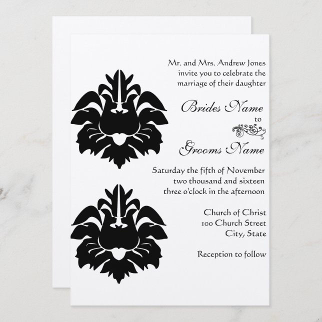 Invitación Matrimonio de Damasco en el Victoriano Negro (Anverso / Reverso)